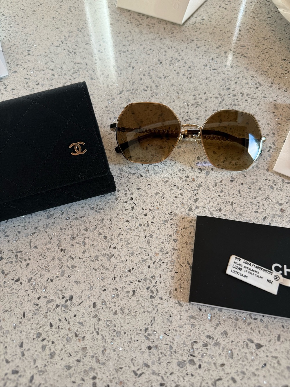 CHANEL Brown Sunglasses with Gold Accents